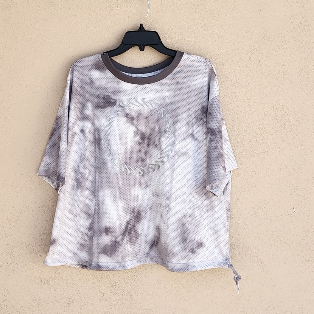 NIKE Icon Clash Gray Mesh Tee Plus 1X Boxy Drawstring Hem Athletic Top Oversized - Picture 3 of 11